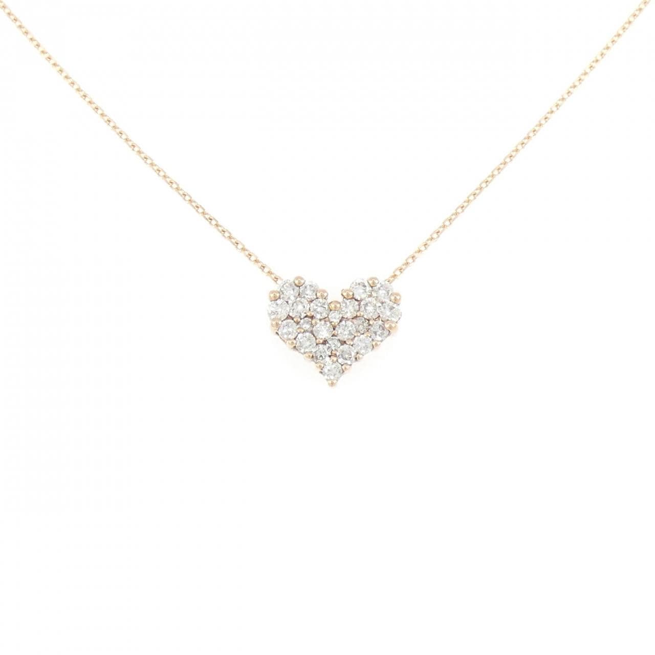 K18PG ハート パヴェ ダイヤモンド ネックレス 0.50CT