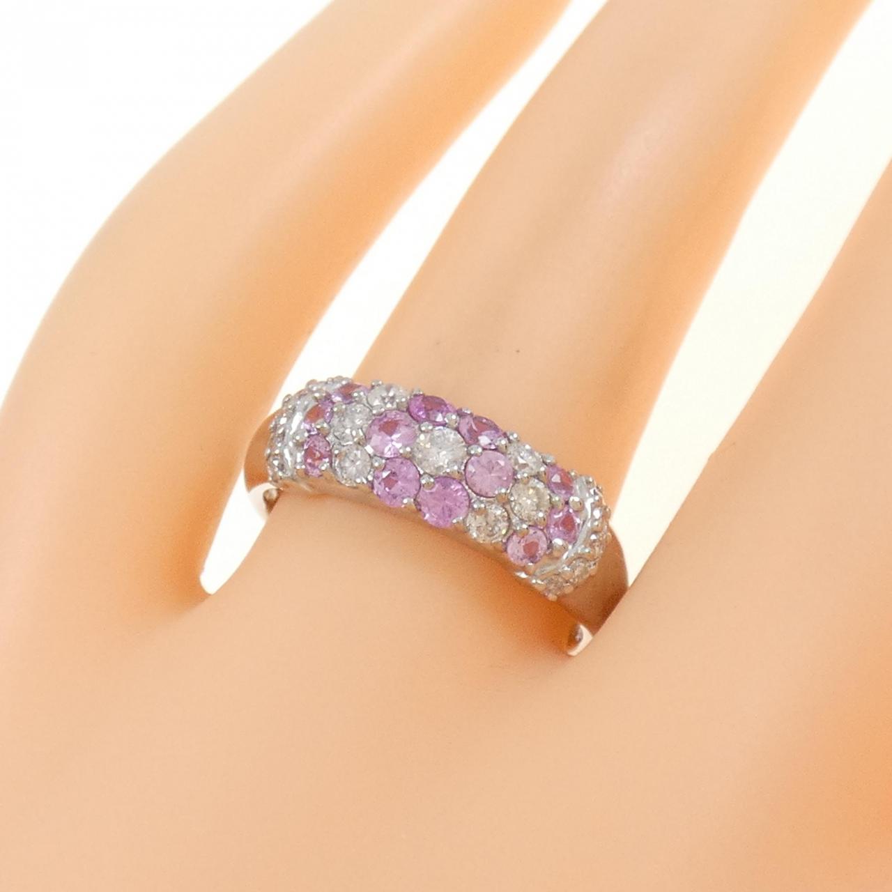 K18WG フラワー サファイヤ リング 0.50CT