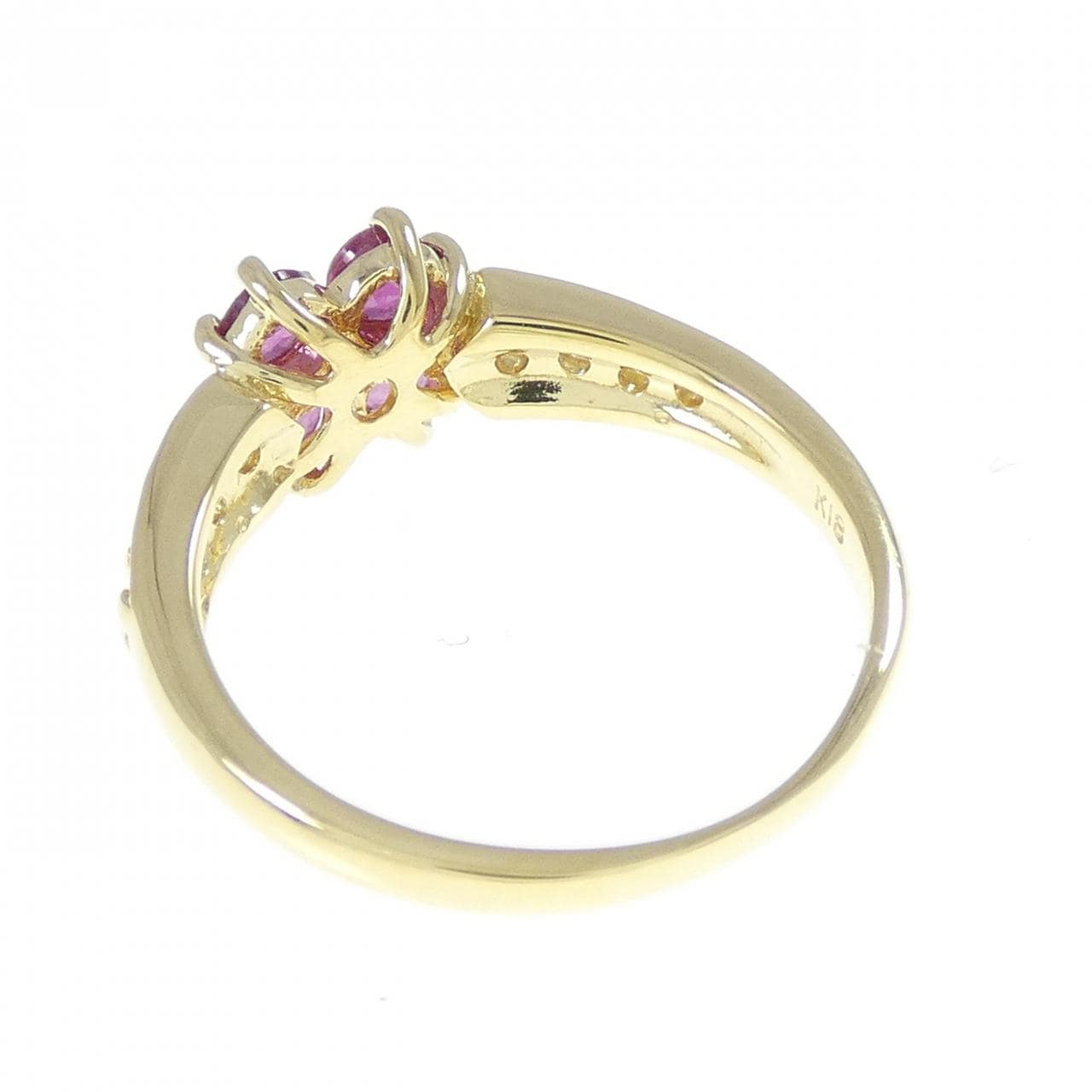 K18YG フラワー ルビー リング 0.43CT