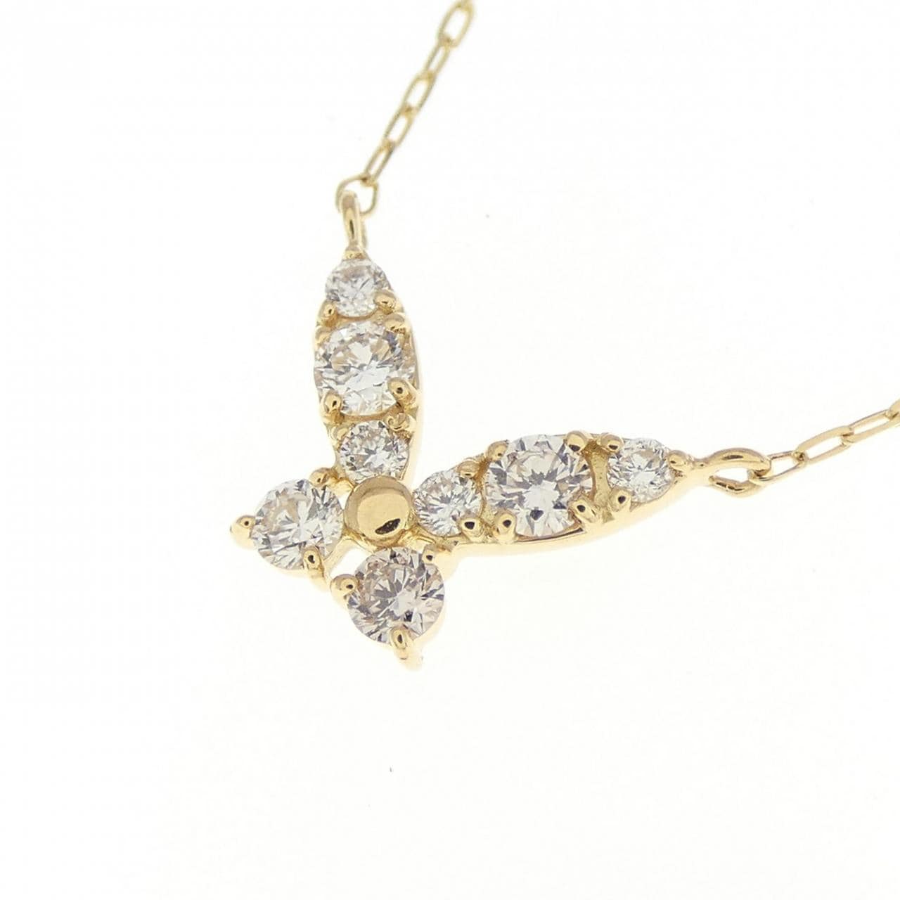 【新品】K18YG バタフライ ダイヤモンド ネックレス 0.15CT