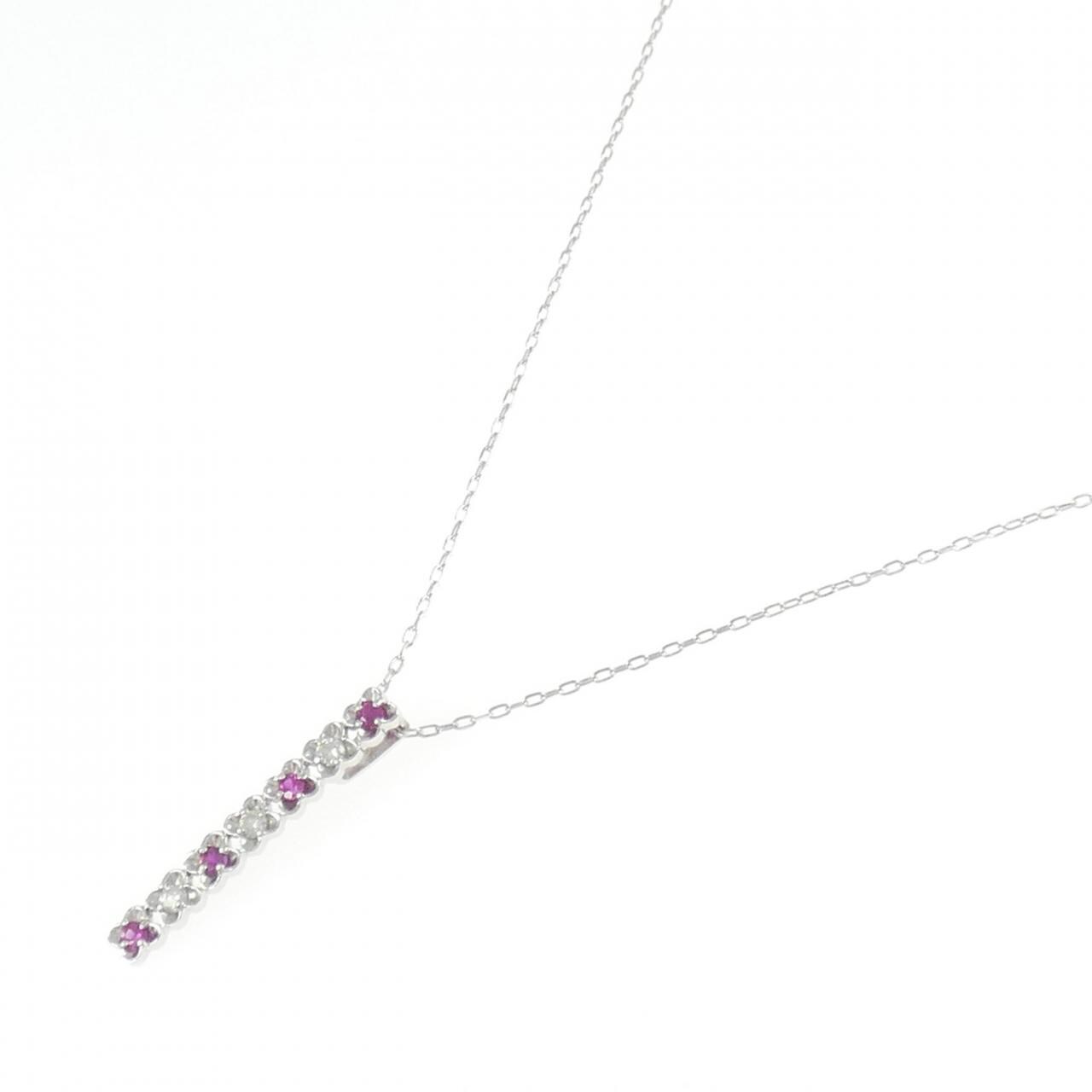 K18WG flower ruby necklace