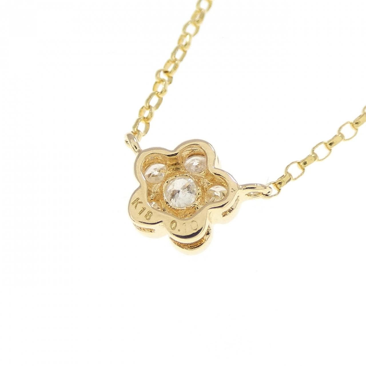 K18YG フラワー ダイヤモンド ネックレス 0.10CT