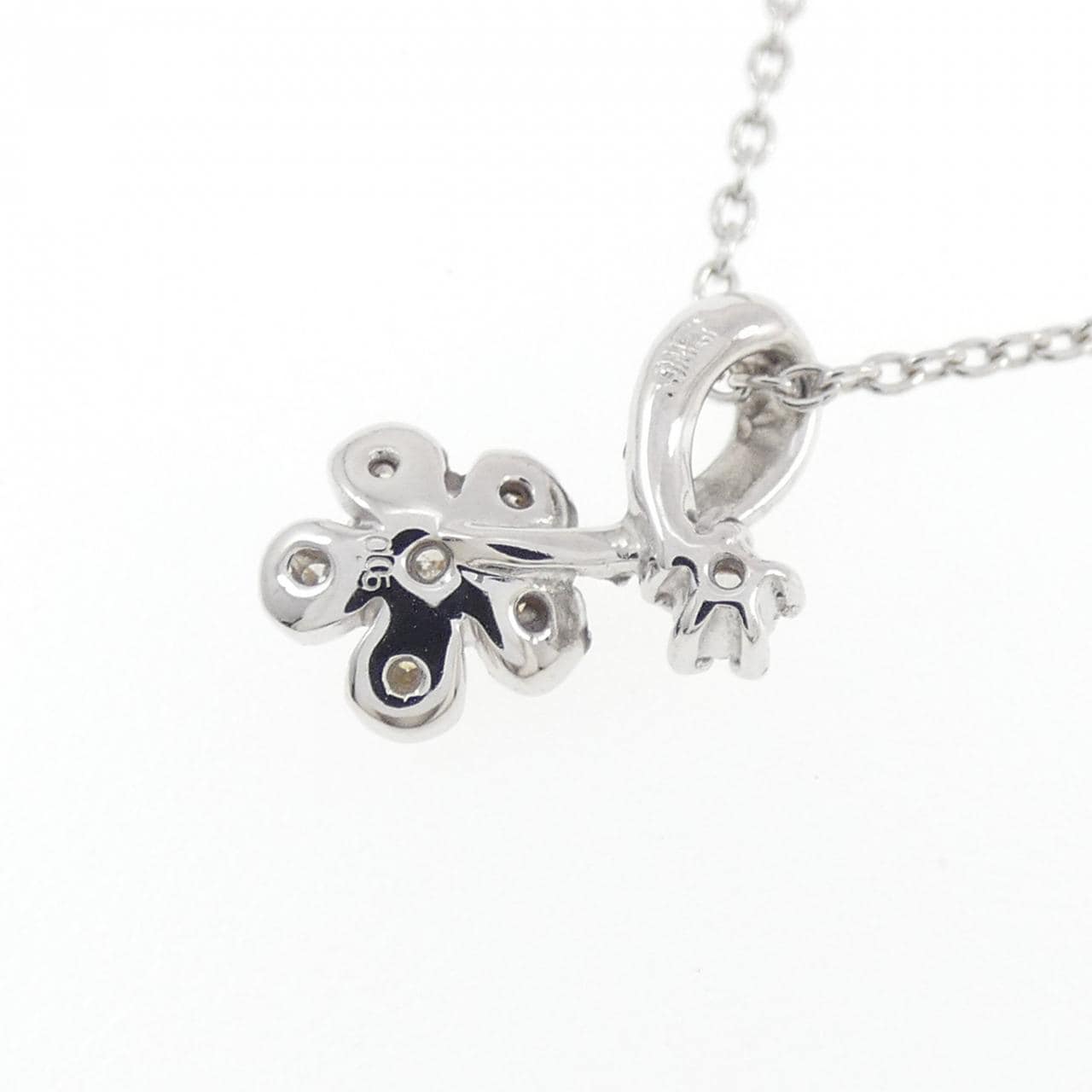 K18WG フラワー ダイヤモンド ネックレス 0.05CT
