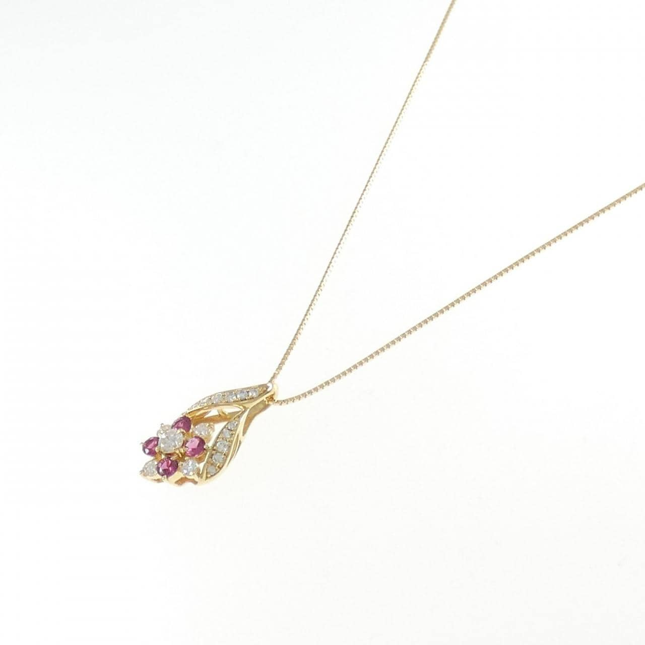 K18YG Flower Ruby Necklace 0.43CT