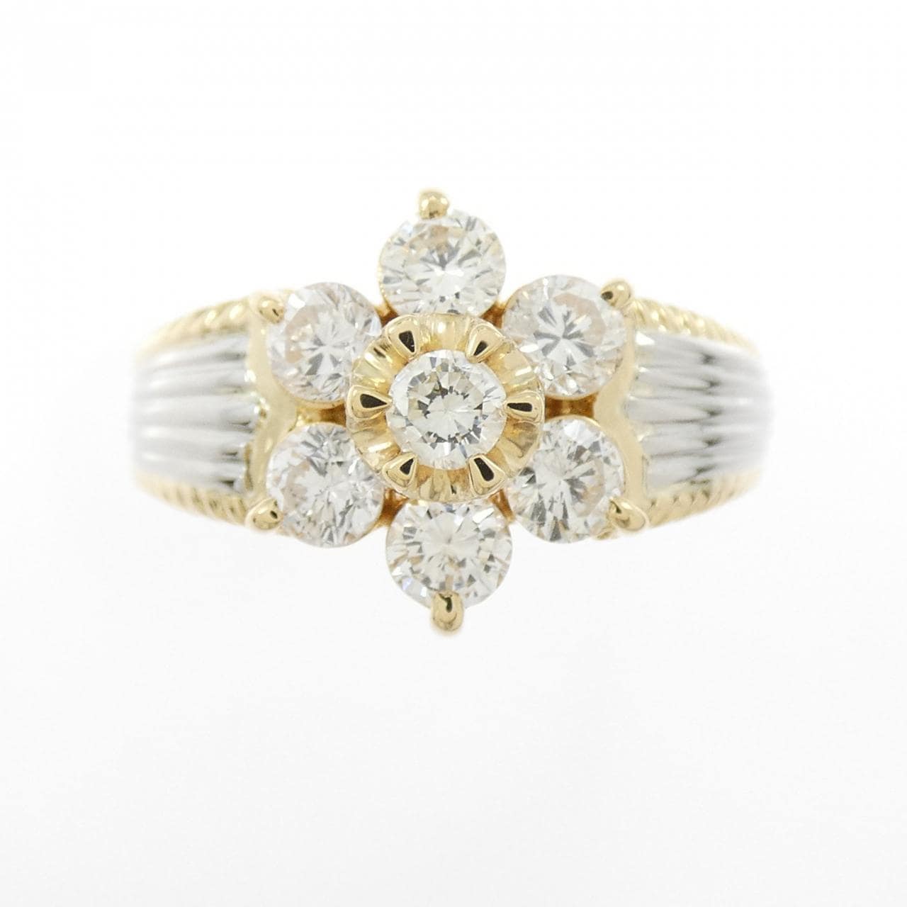 K18YG/PT900 フラワー ダイヤモンド リング 1.07CT