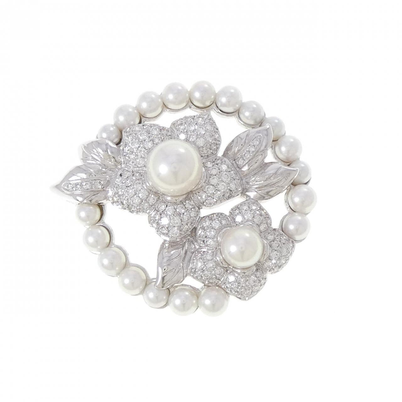 K18WG フラワー アコヤパール ブローチ