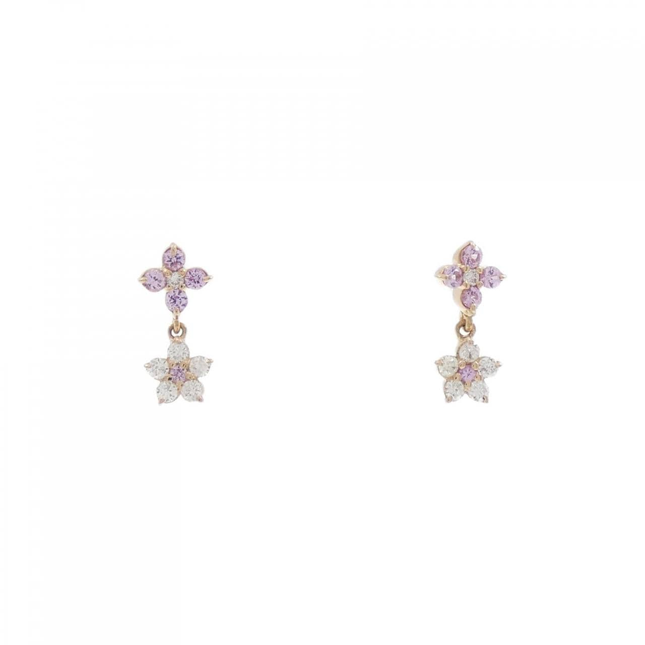 K18PG Flower Sapphire Earrings 0.08CT
