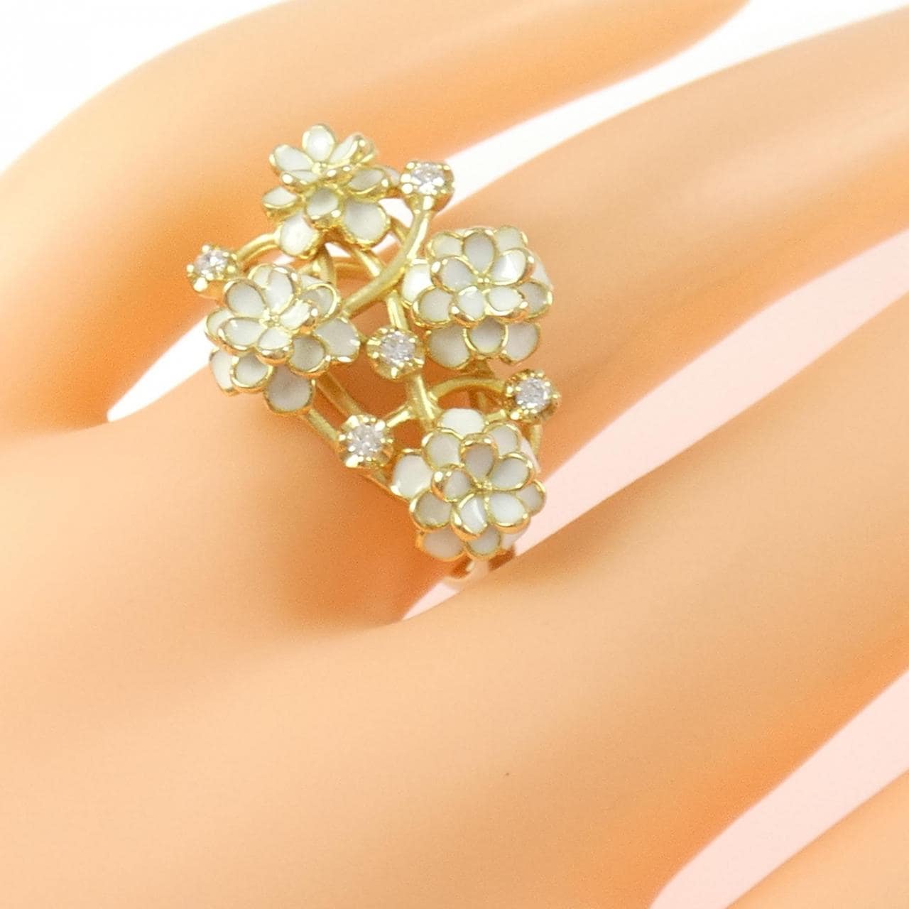 K18YG フラワー エナメル リング