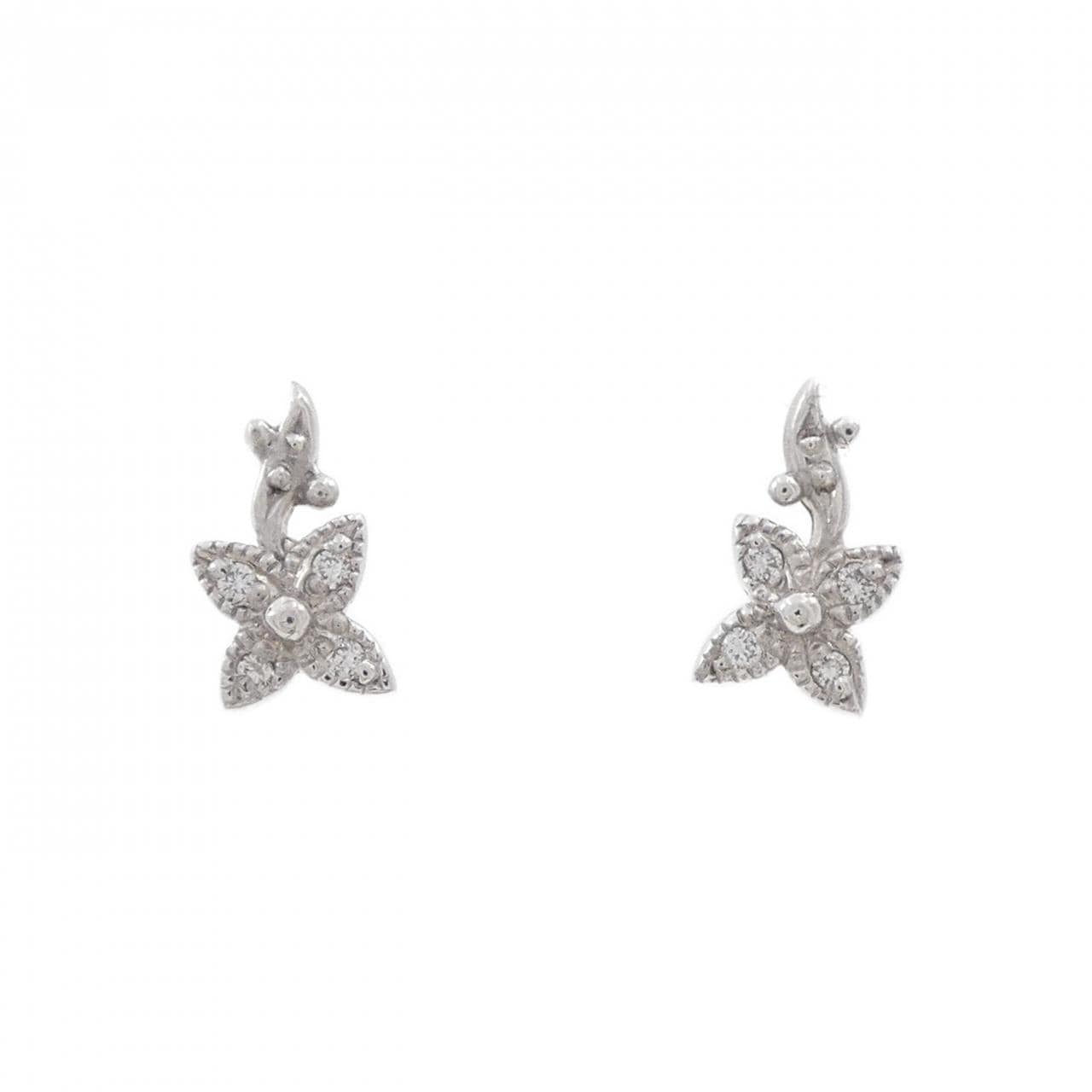 K18WG Flower Diamond Earrings 0.04CT