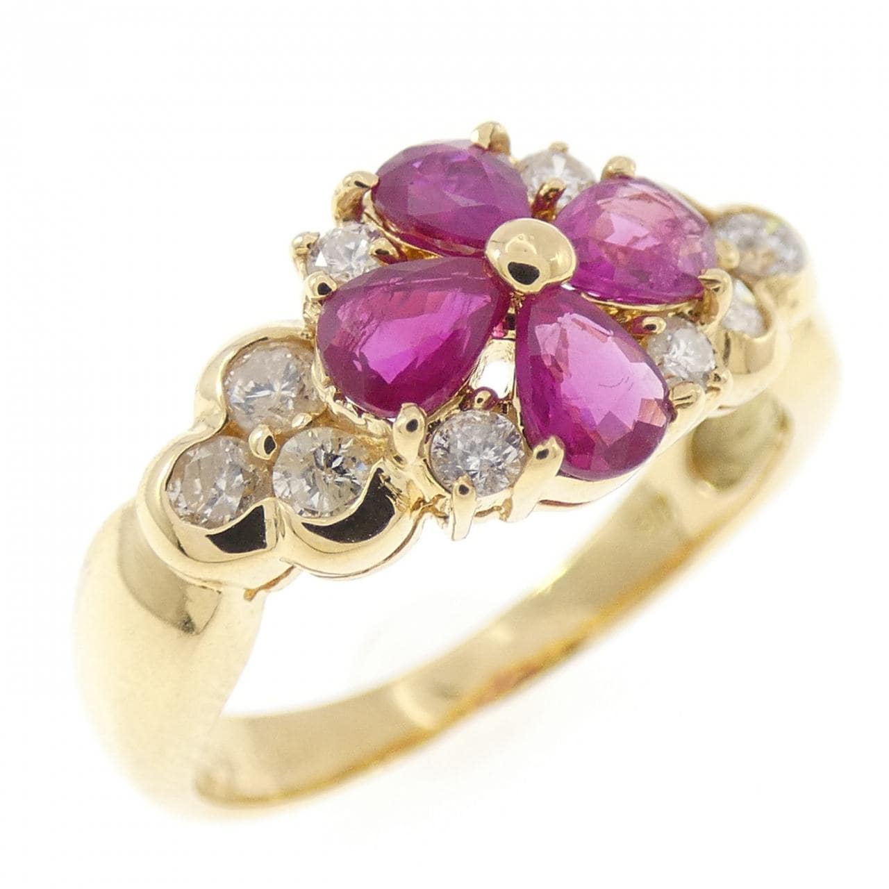 K18YG フラワー ルビー リング 0.80CT