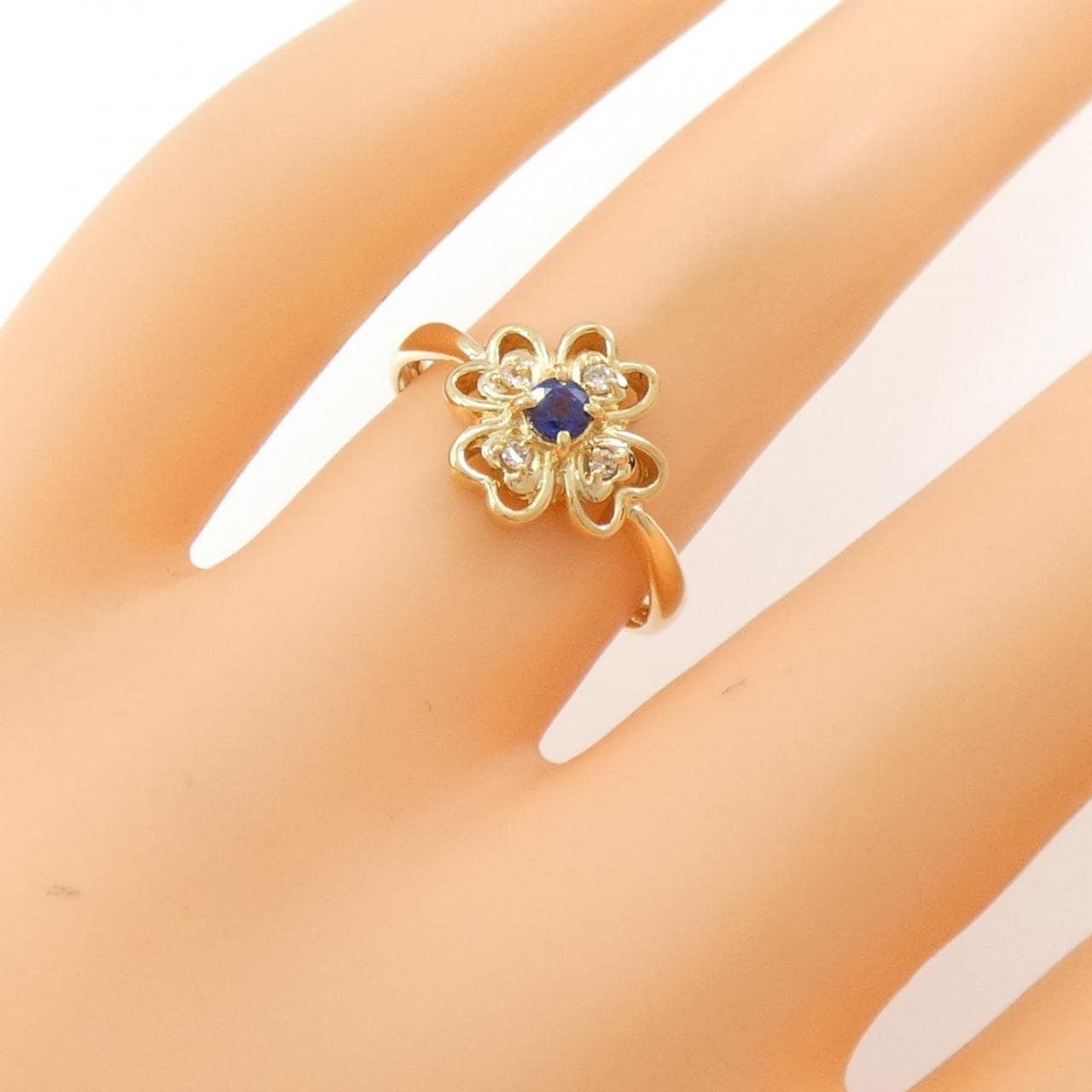 K18YG クローバー サファイヤ リング 0.14CT