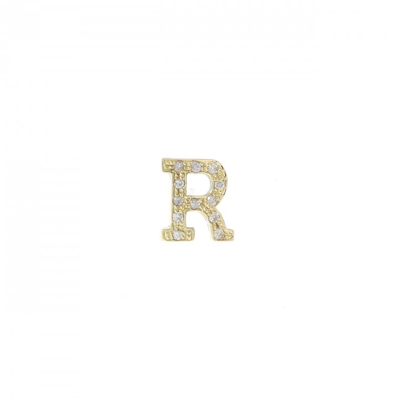 K18YG イニシャルR ダイヤモンド ピアス 0.06CT 片耳