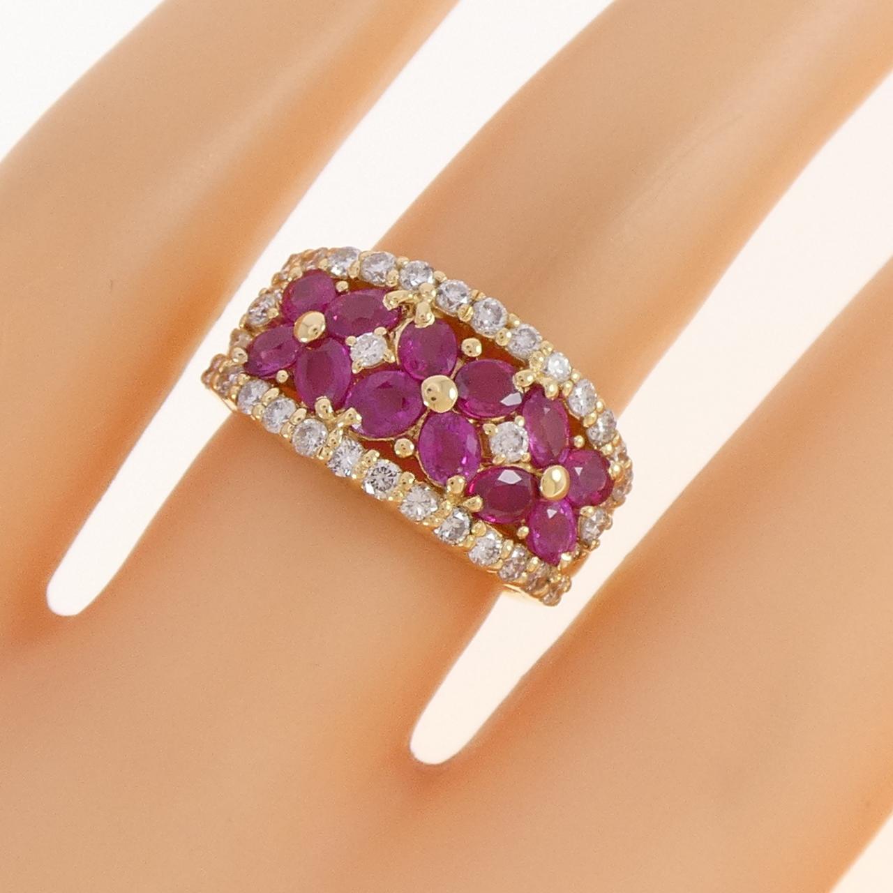 K18YG フラワー ルビー リング 0.75CT