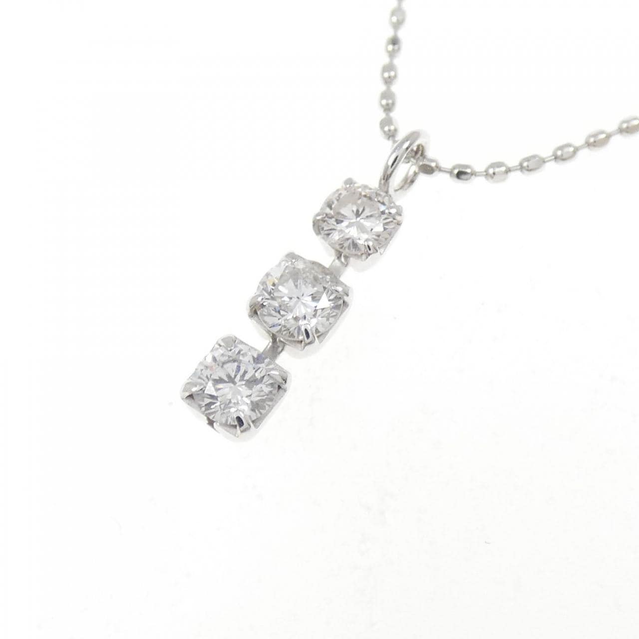 K18WG スリーストーン ダイヤモンド ネックレス 0.31CT