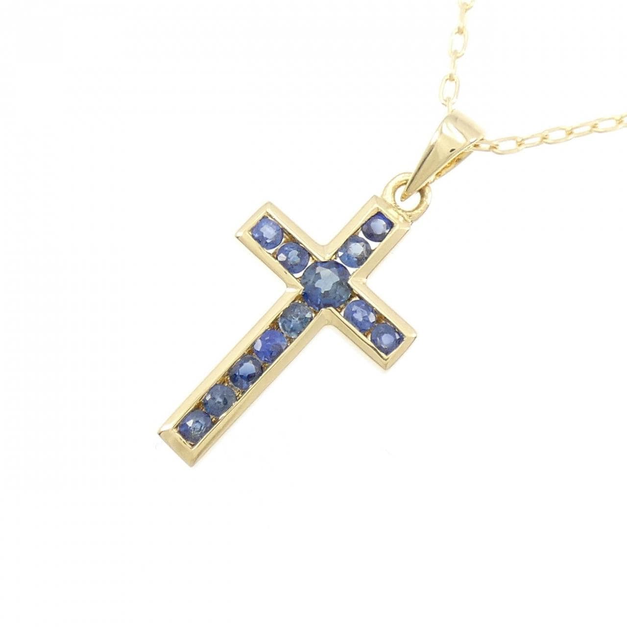 750YG/K18YG Cross Sapphire Necklace