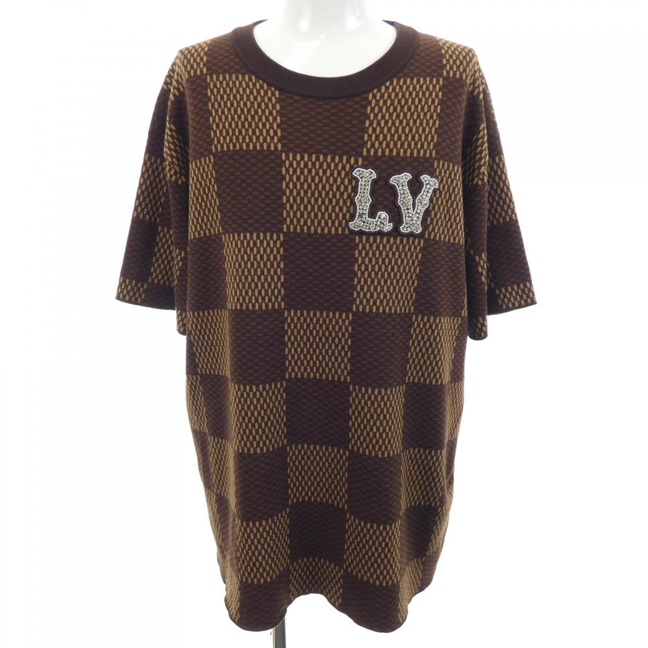ルイヴィトン LOUIS VUITTON ショートスリーブコットンダミエクルーネックウィズストラスLVパッチ HQN63WAUR ニット