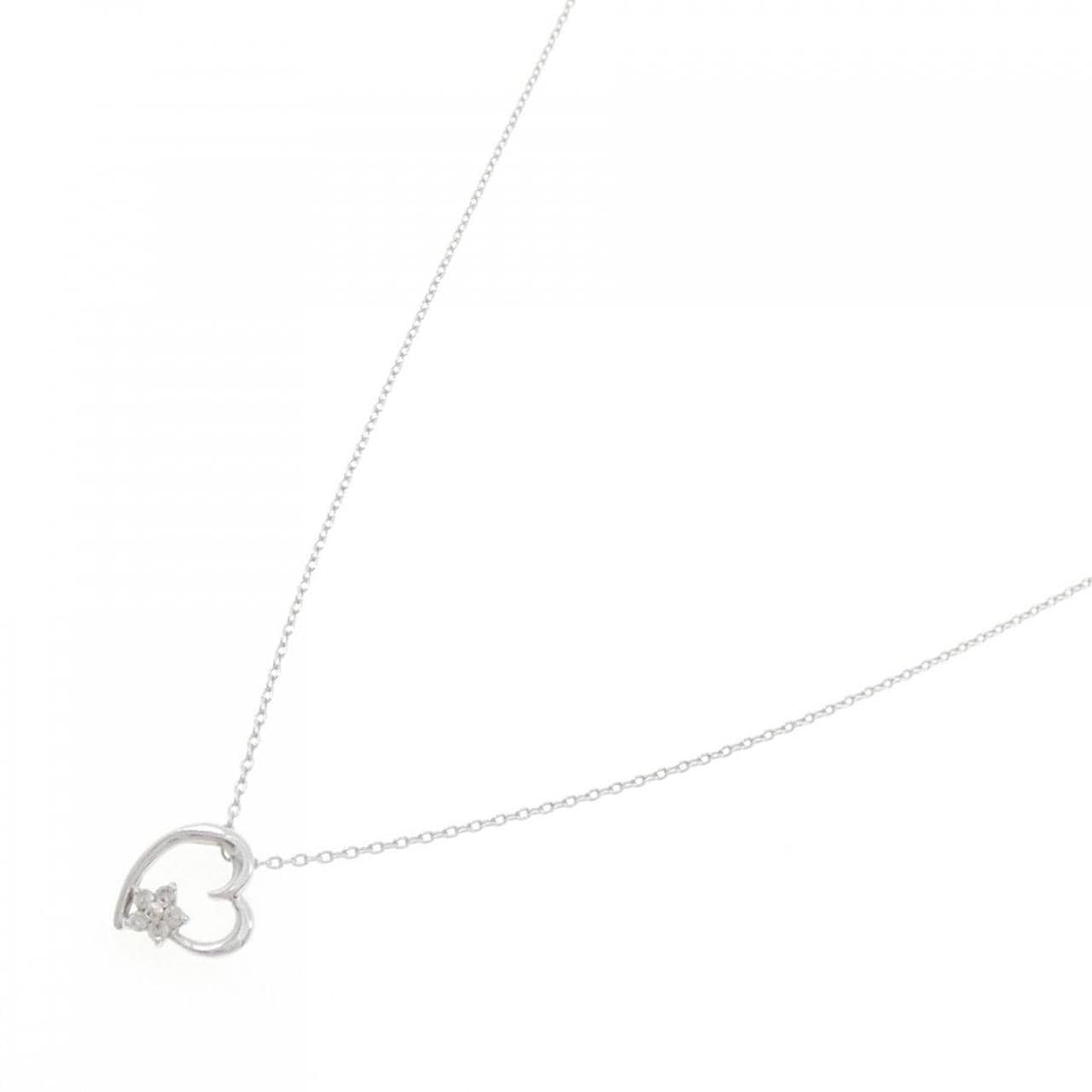 K10WG ハート×フラワー ダイヤモンド ネックレス 0.05CT