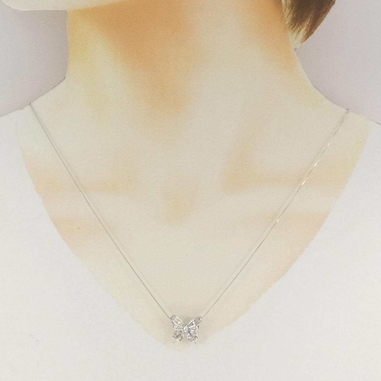 K18WG バタフライ ダイヤモンド ネックレス 0.40CT