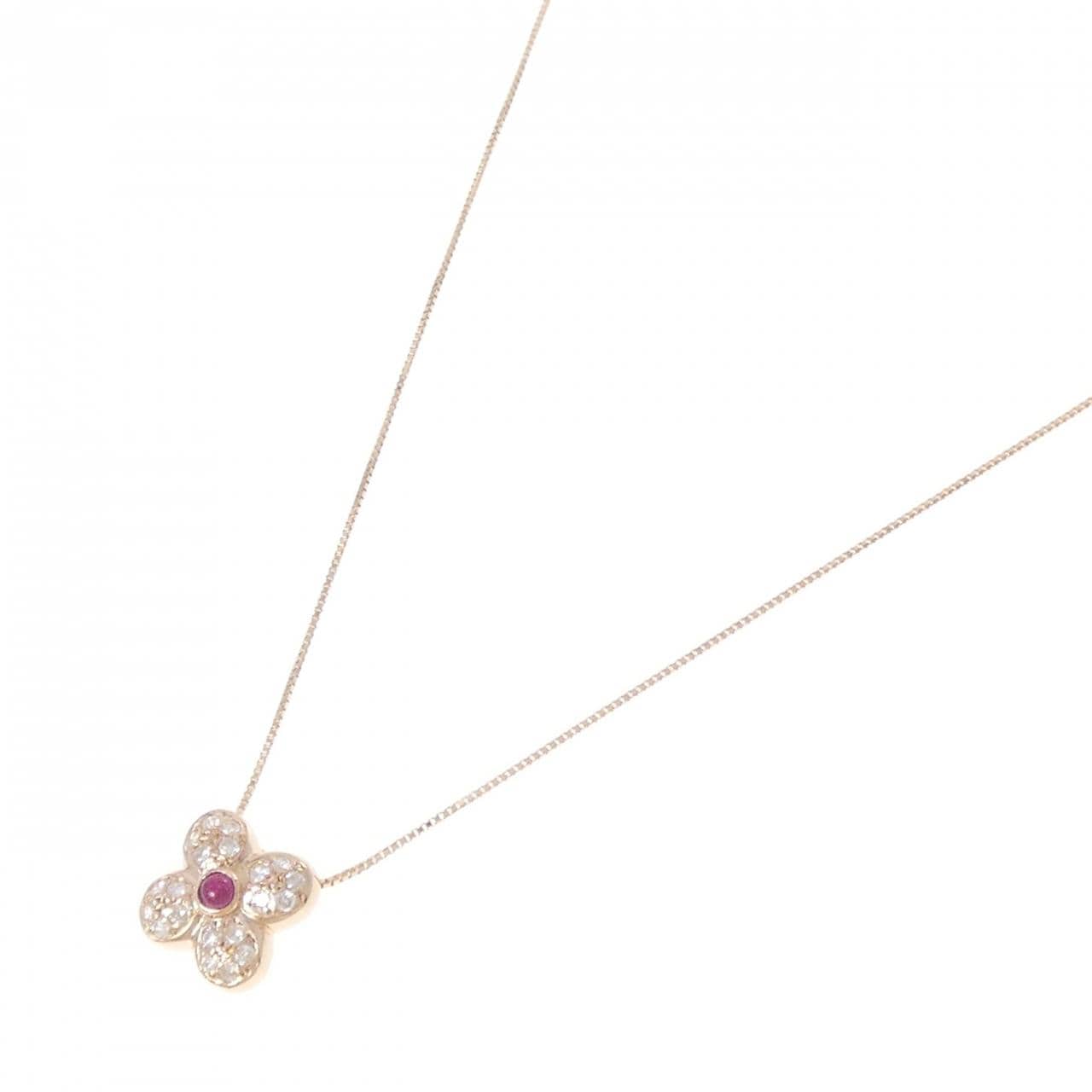 K18PG フラワー ルビー ネックレス 0.16CT