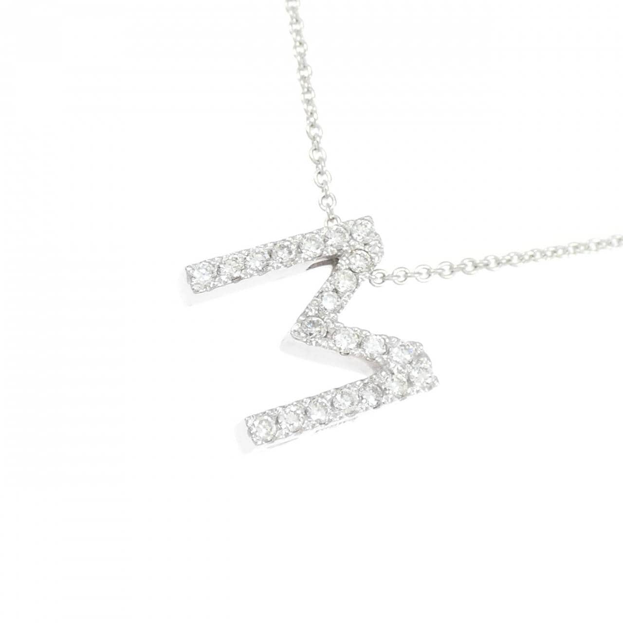 K18WG イニシャルM ダイヤモンド ネックレス 0.21CT