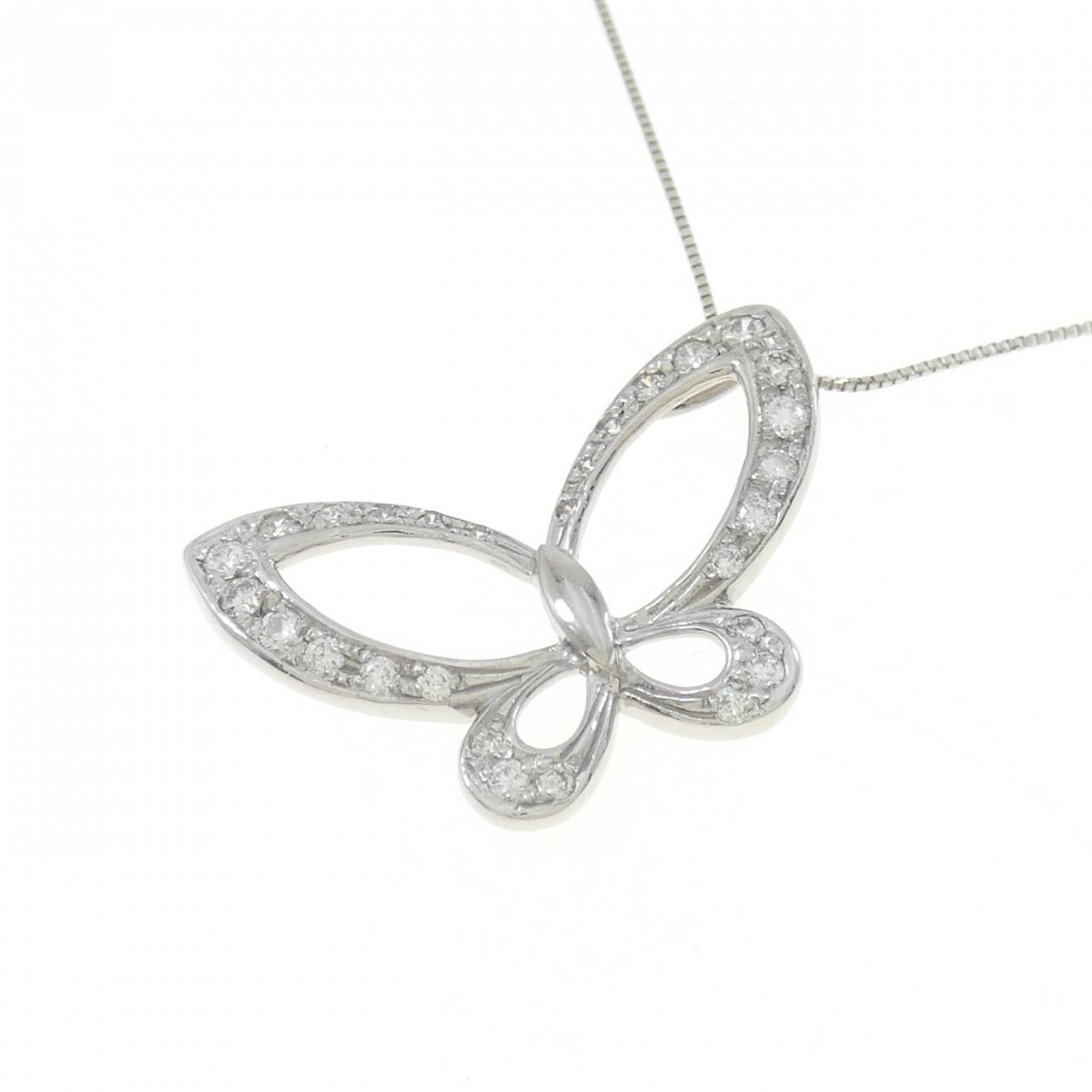 K18WG Butterfly Diamond Necklace 0.37CT