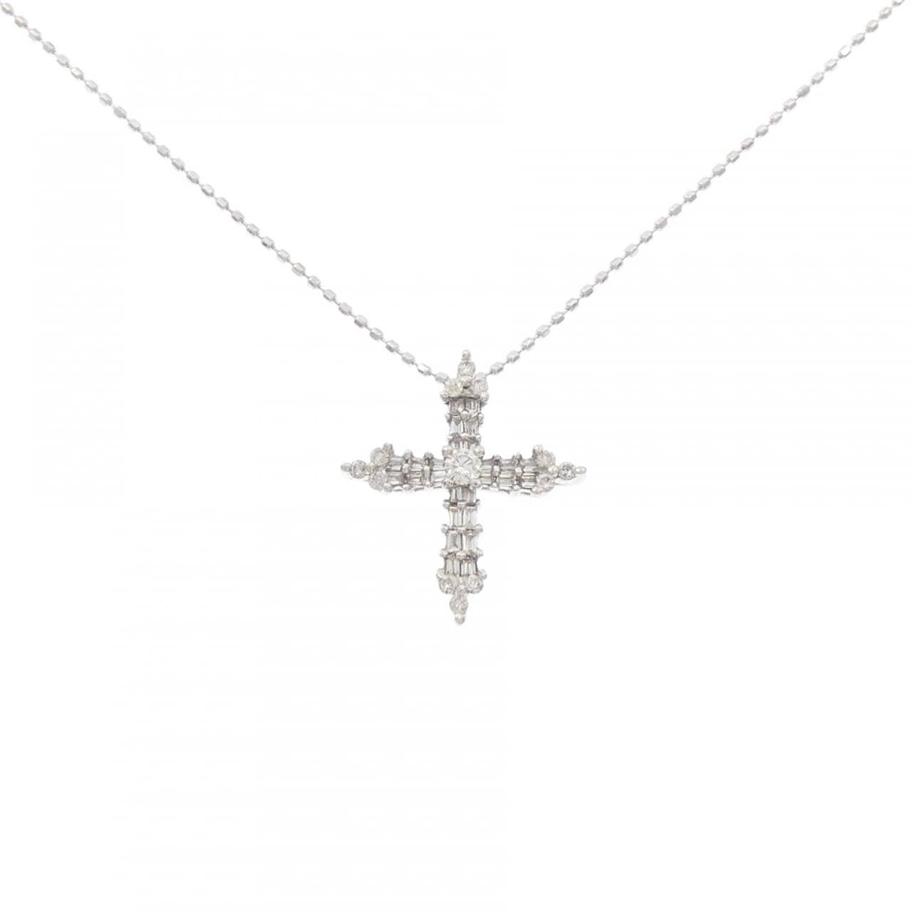 K18WG クロス ダイヤモンド ネックレス 0.21CT