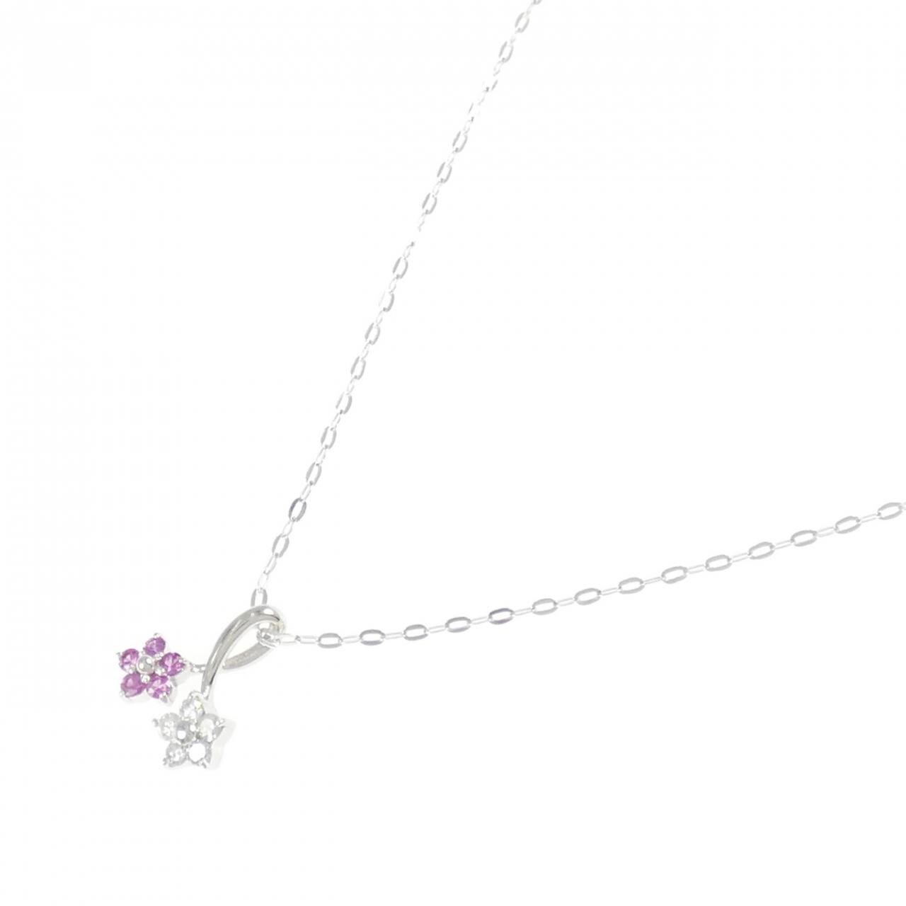 K14WG フラワー サファイヤ ネックレス