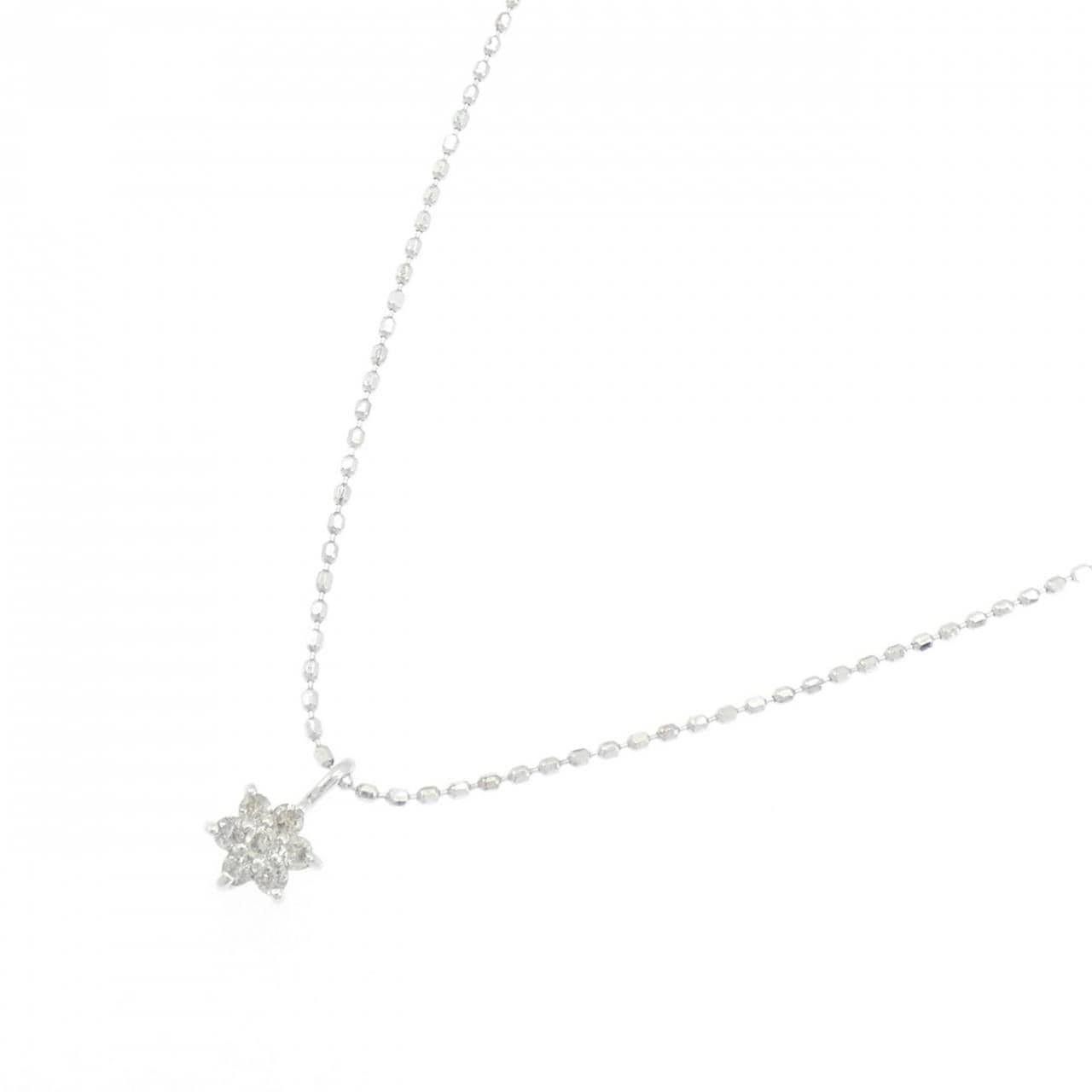 K14WG フラワー ダイヤモンド ネックレス 0.08CT