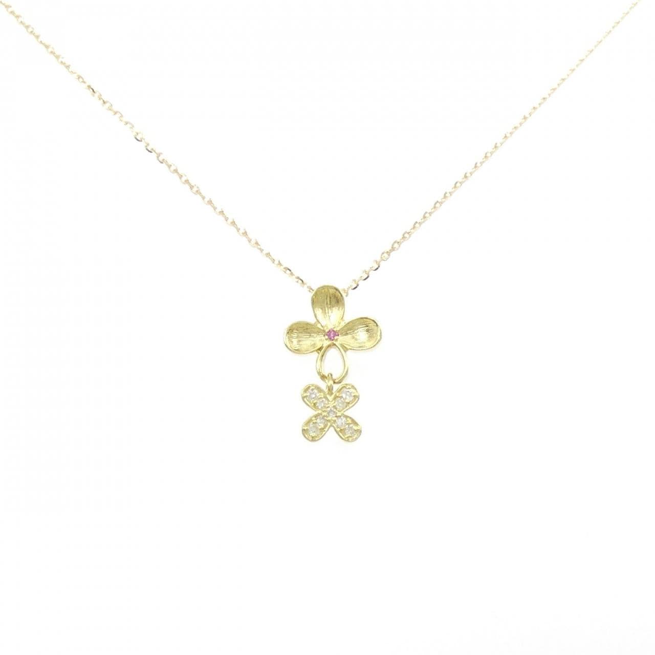 K18YG フラワー サファイヤ ネックレス 0.01CT