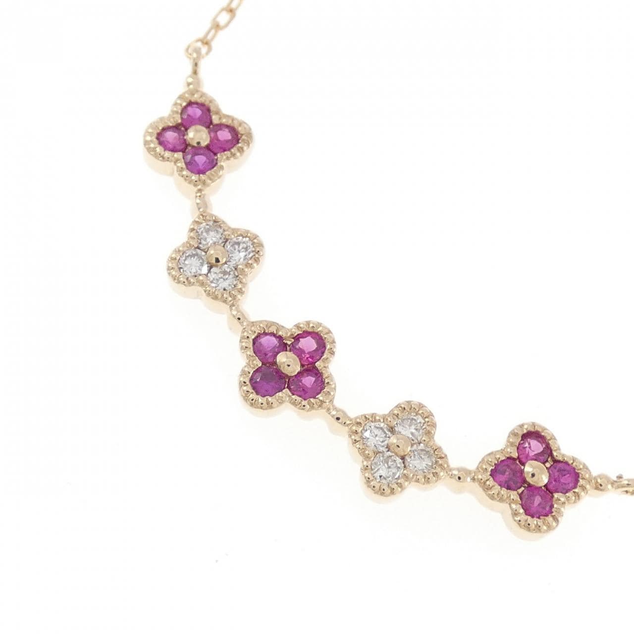 K18PG フラワー ルビー ネックレス 0.19CT