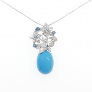 K18WG フラワー ターコイズ ネックレス 11.00CT