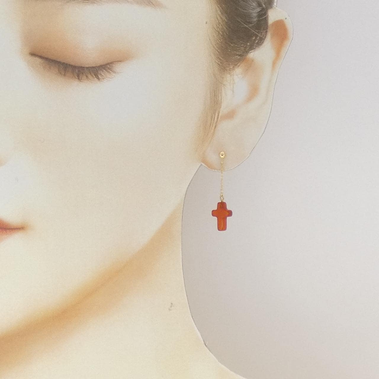 K18YG クロス メノウ ピアス