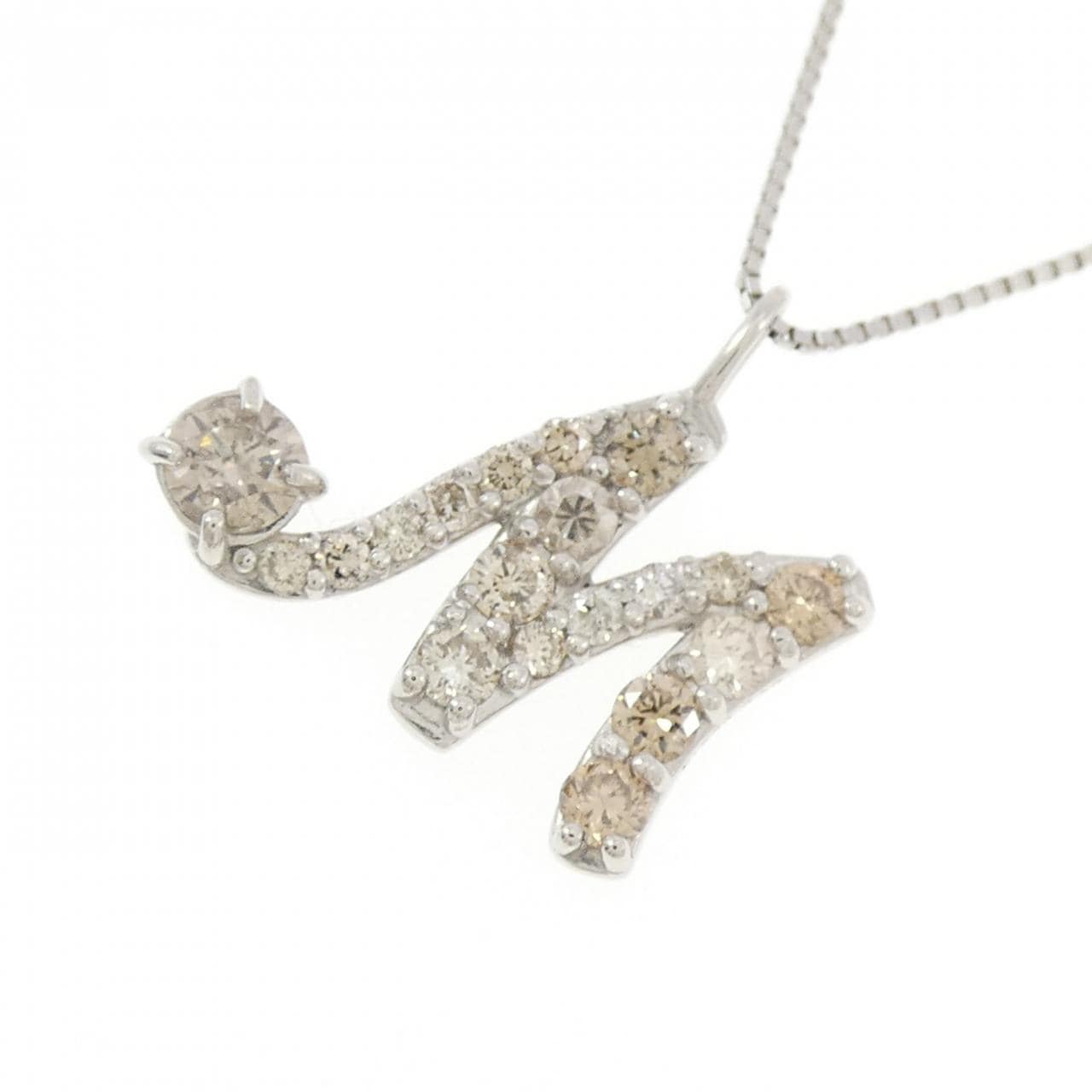PT900/PT850 イニシャルM ダイヤモンド ネックレス 0.50CT