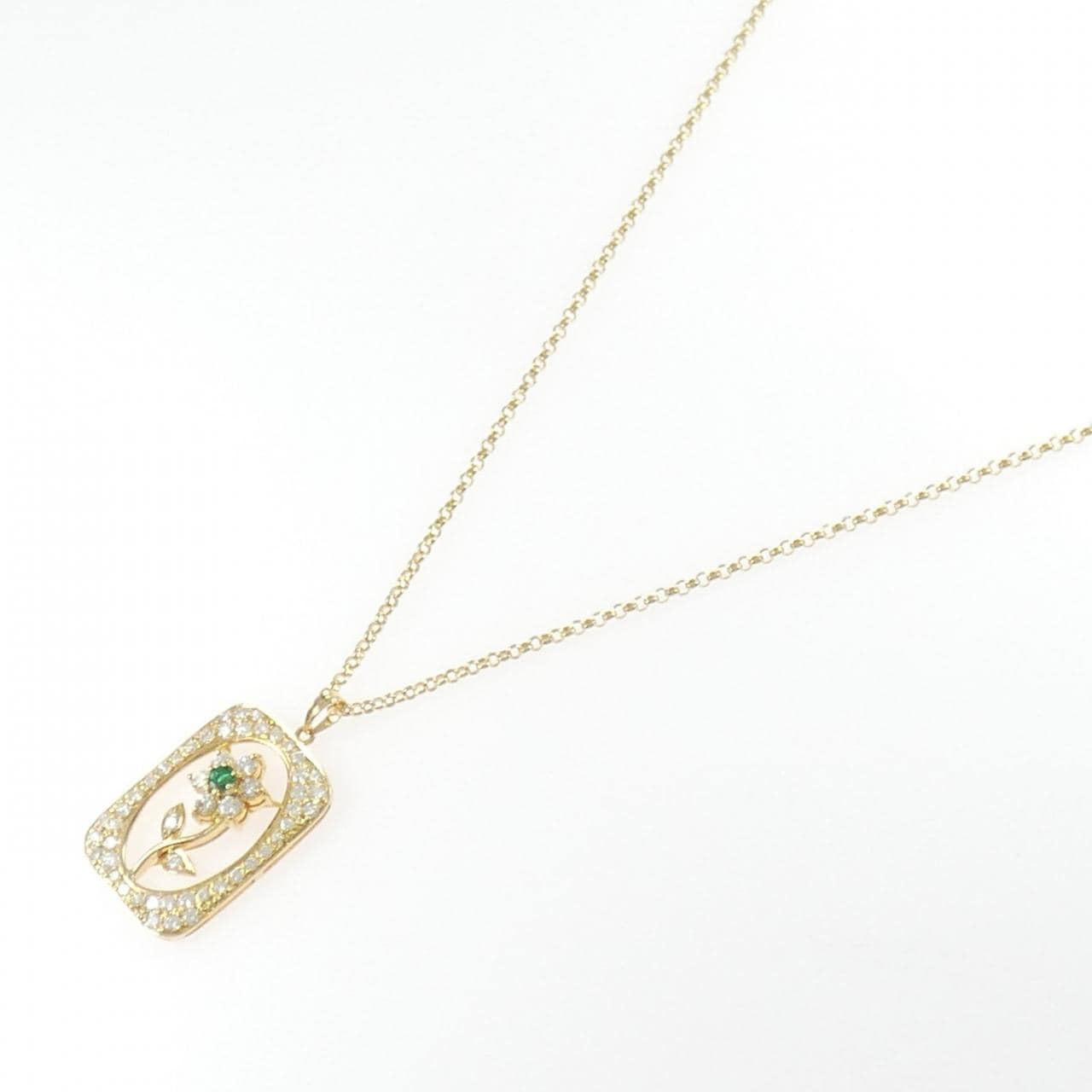 750YG/K18YG フラワー エメラルド ネックレス