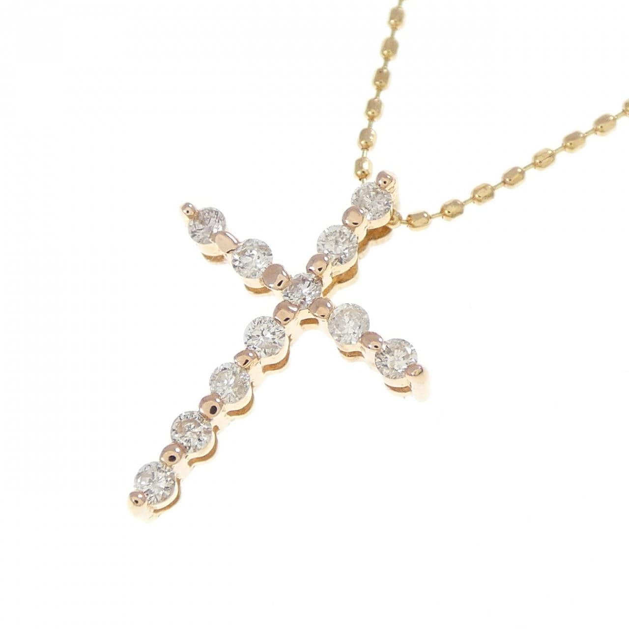 K18PG クロス ダイヤモンド ネックレス 0.15CT