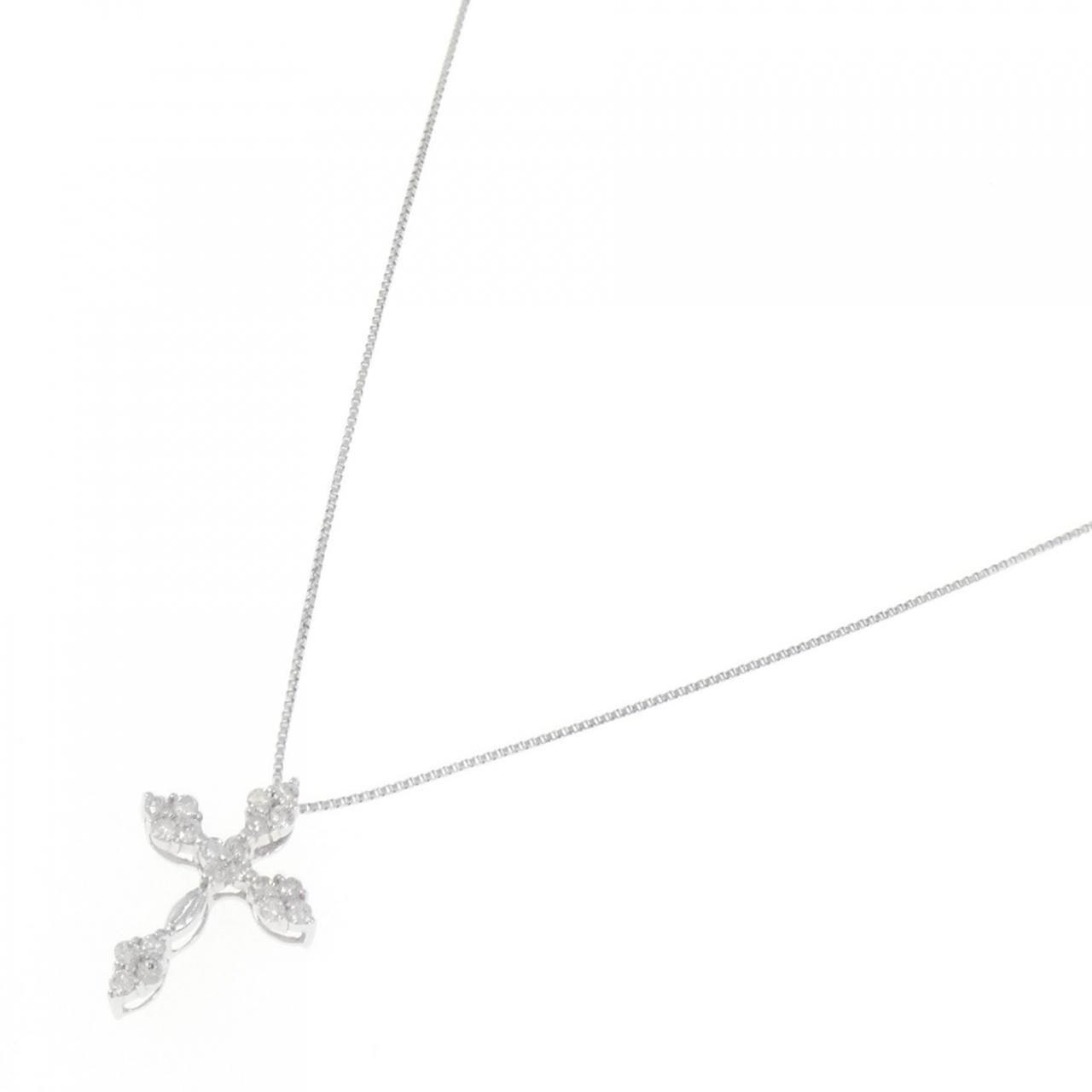 K18WG クロス ダイヤモンド ネックレス 0.2CT