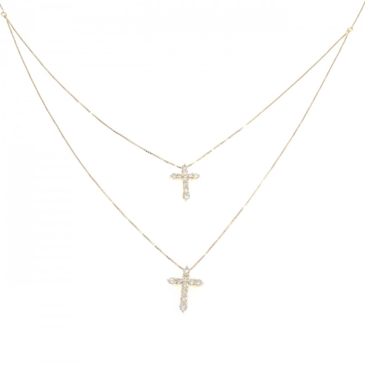 K18YG クロス ダイヤモンド ネックレス 0.5CT