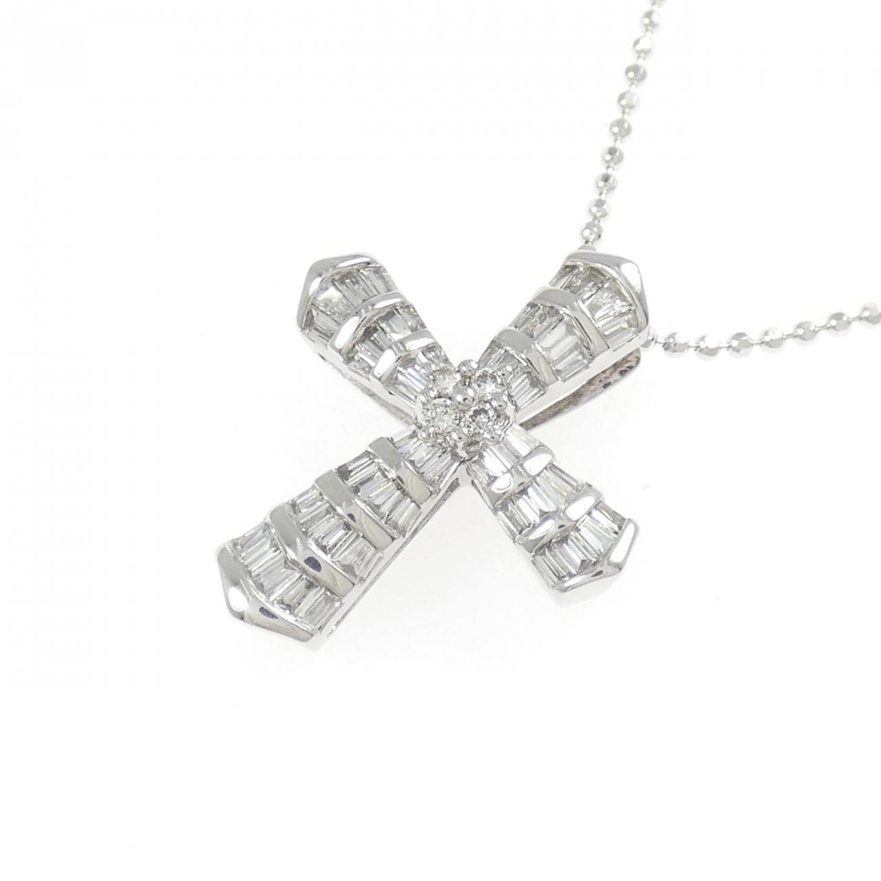 K18WG クロス ダイヤモンド ネックレス 0.42CT