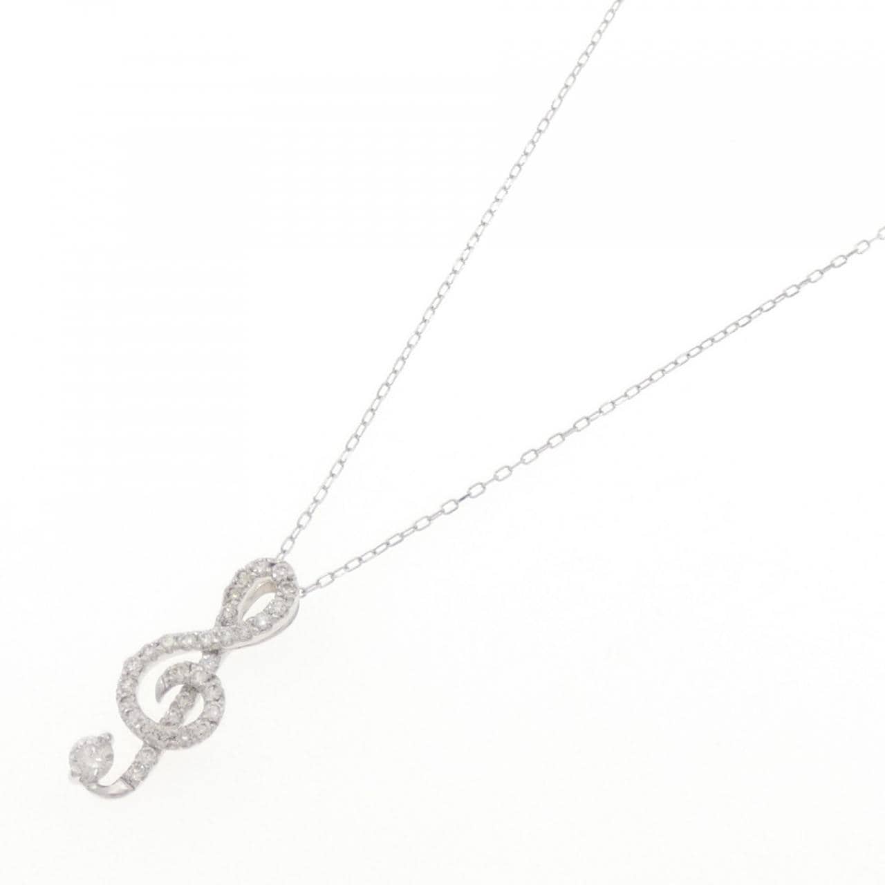 K18WG ト音記号 ダイヤモンド ネックレス 0.11CT