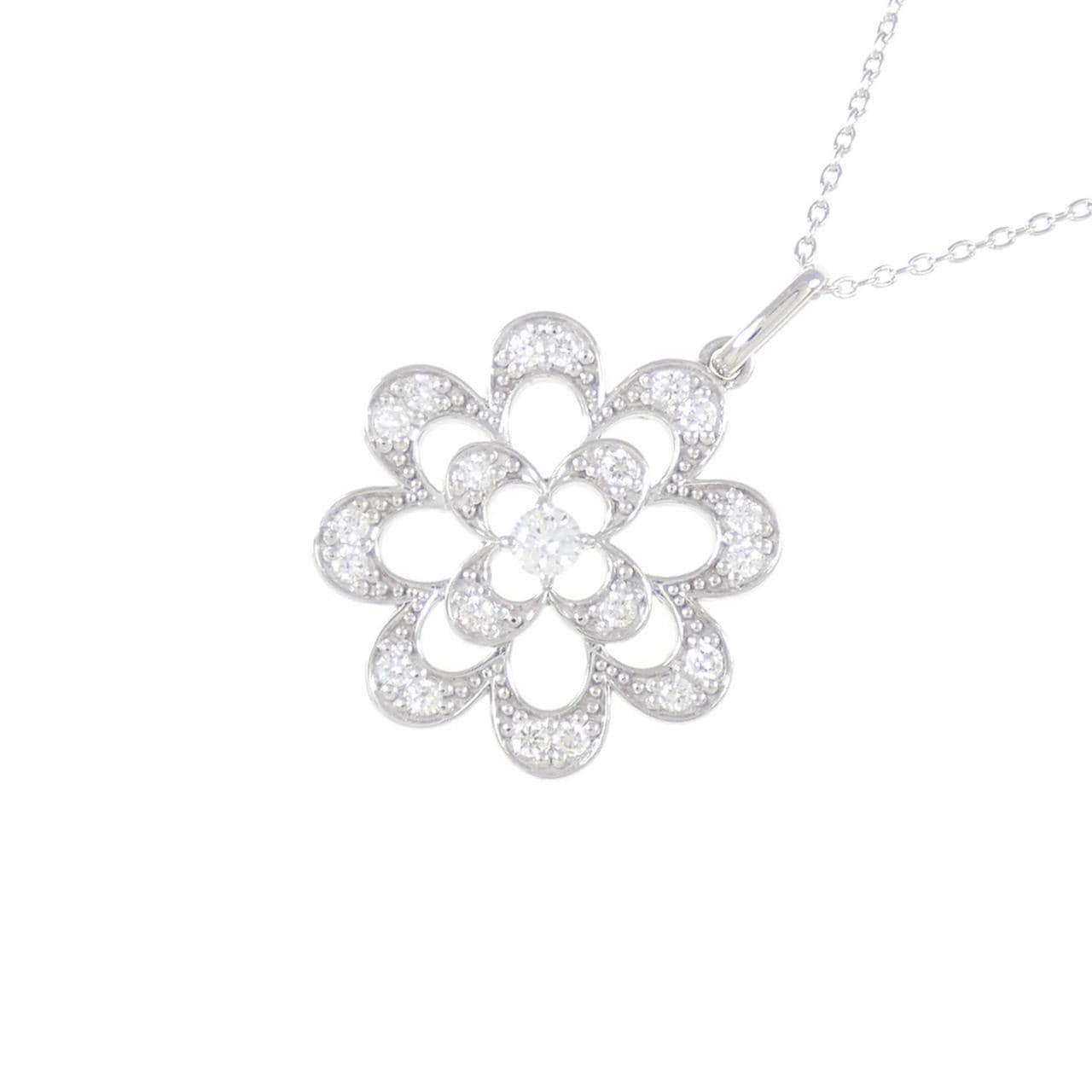 K18WG flower Diamond necklace 0.30CT