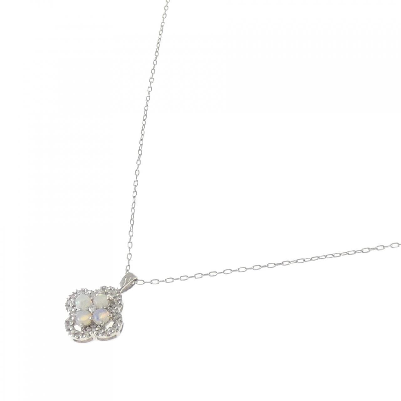 PT900/PT850 フラワー オパール ネックレス 0.28CT