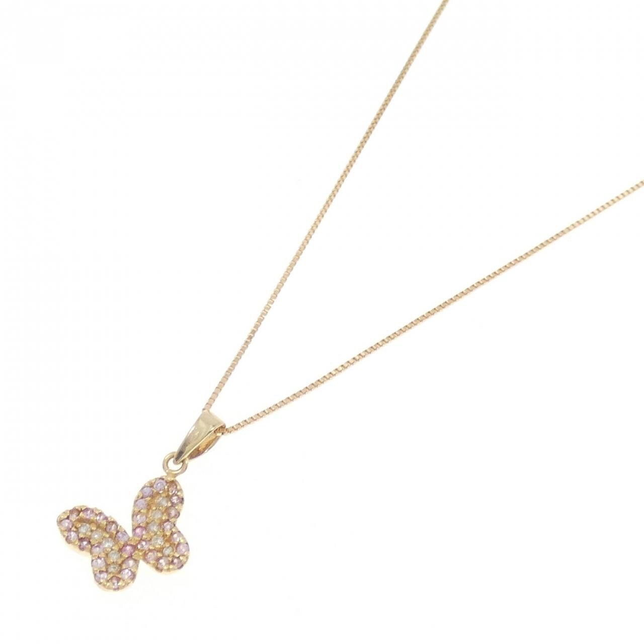 K18PG butterfly sapphire necklace 0.196CT