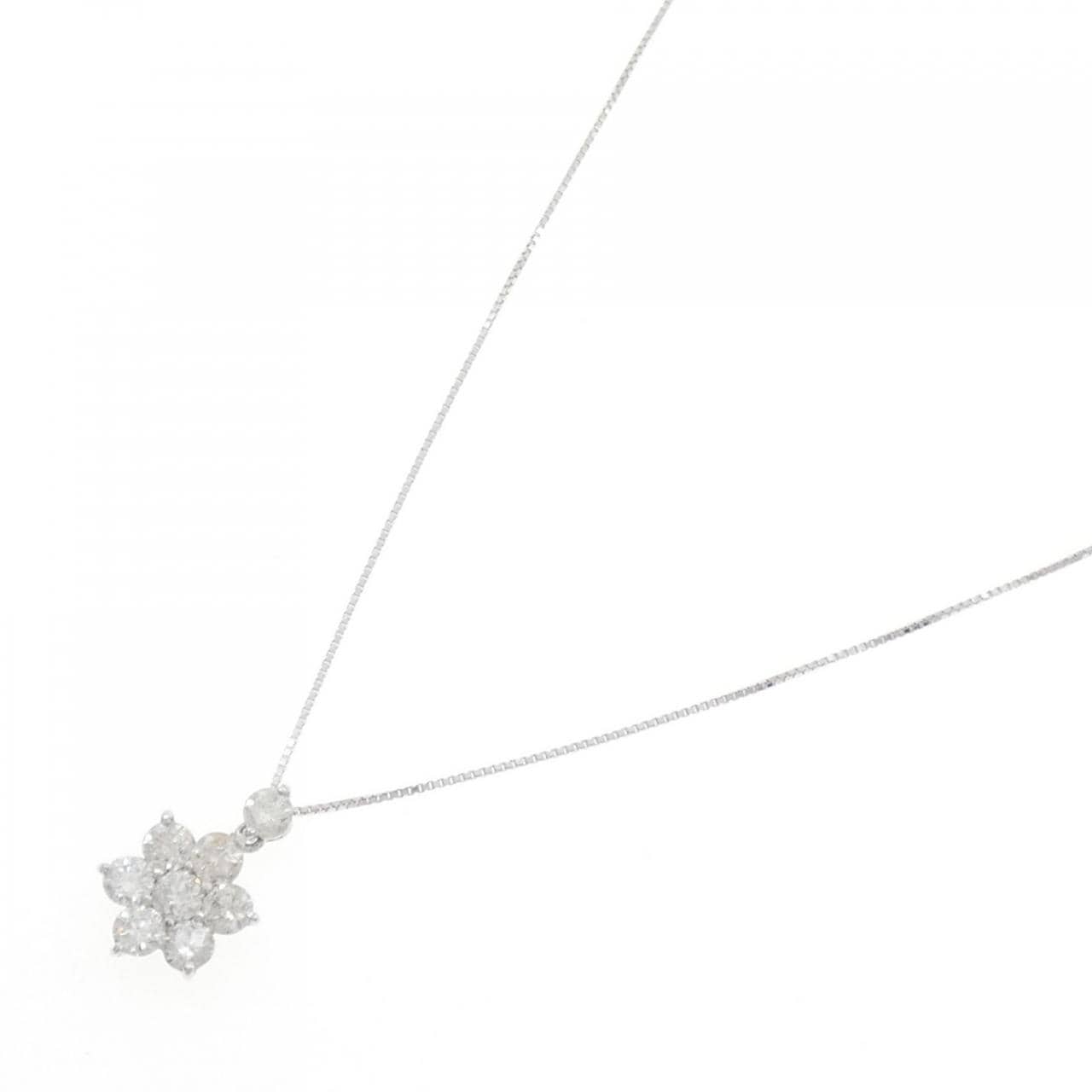K18WG フラワー ダイヤモンド ネックレス 1.00CT