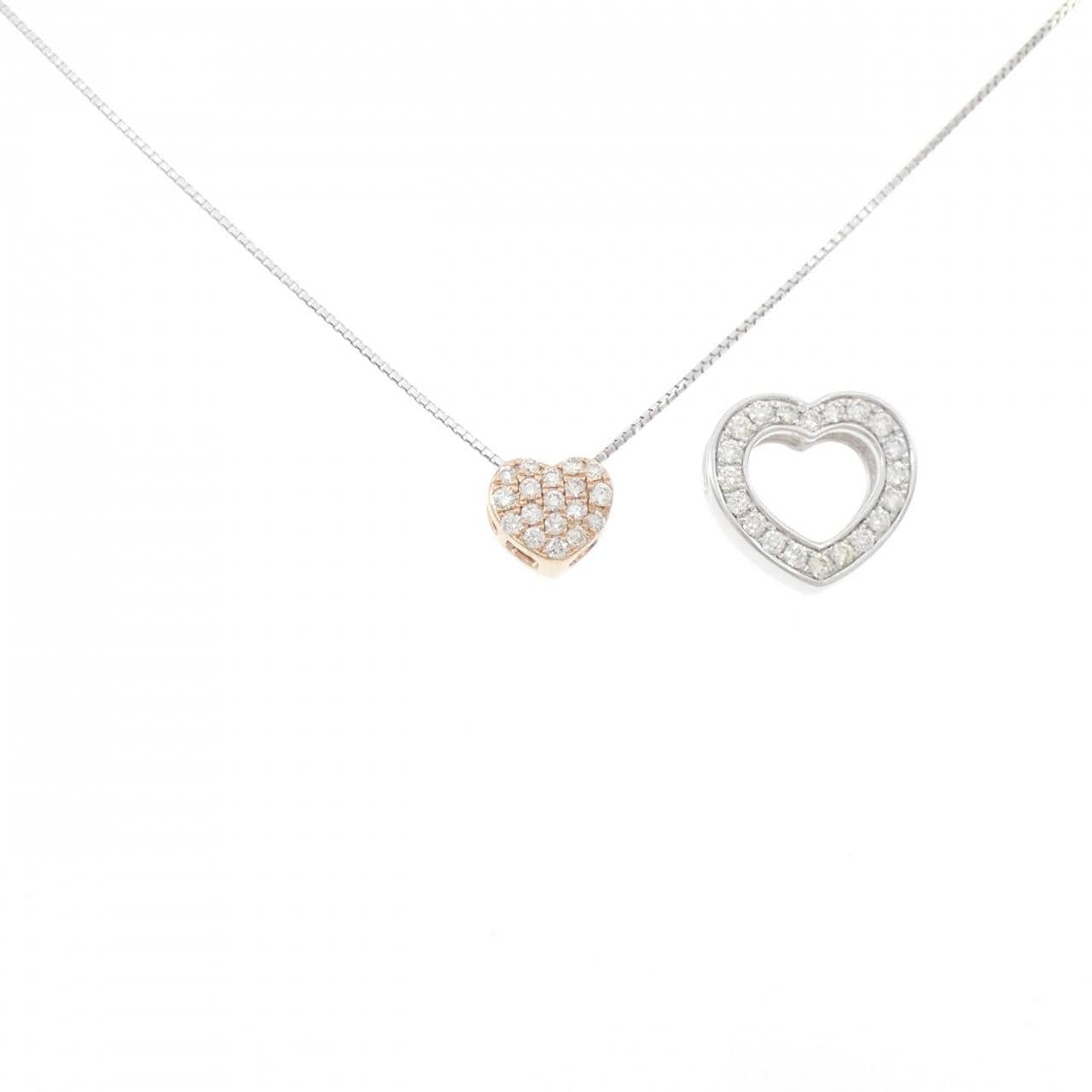K18WG/K18PG 2WAY ハート パヴェ ダイヤモンド ネックレス 0.30CT