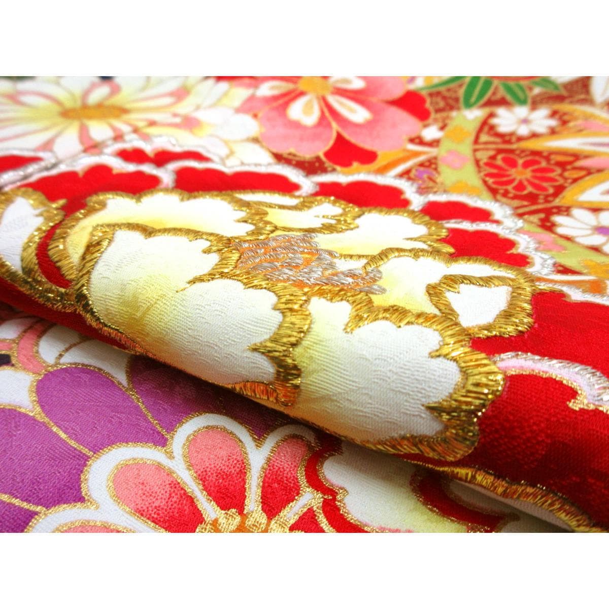 【未使用品】振袖　友禅金彩加工　刺繍入りボカシ染　きもの・長襦袢　２点セット