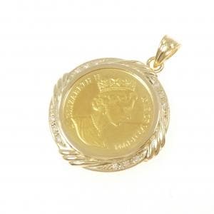 K18YG(枠) ダイヤモンド コイン ペンダント 0.14CT
