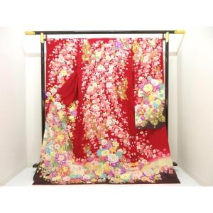振袖　銀通しボカシ染　友禅金彩加工　刺繍入り　身幅２Ｌ寸
