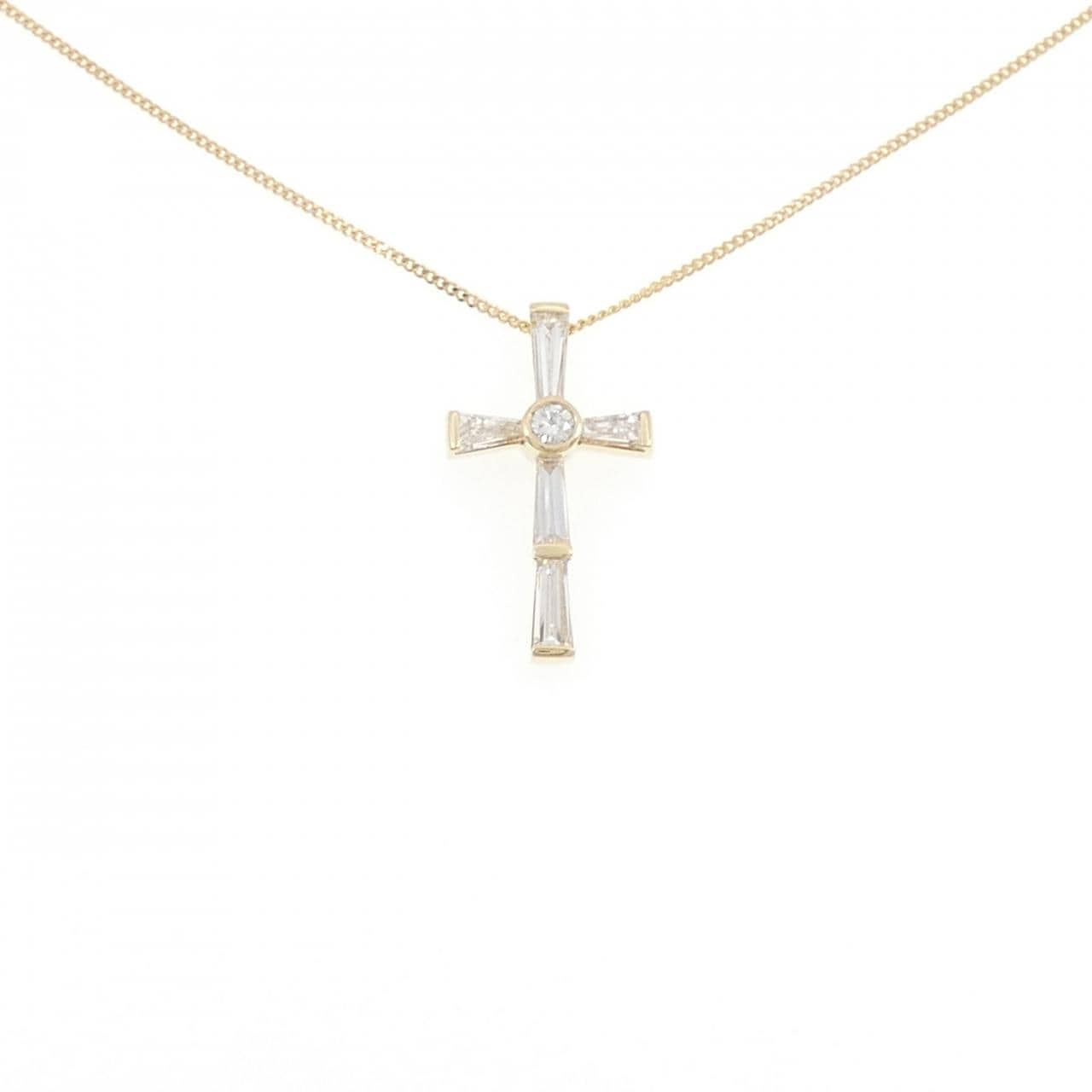K18YG/750YG クロス ダイヤモンド ネックレス 0.10CT