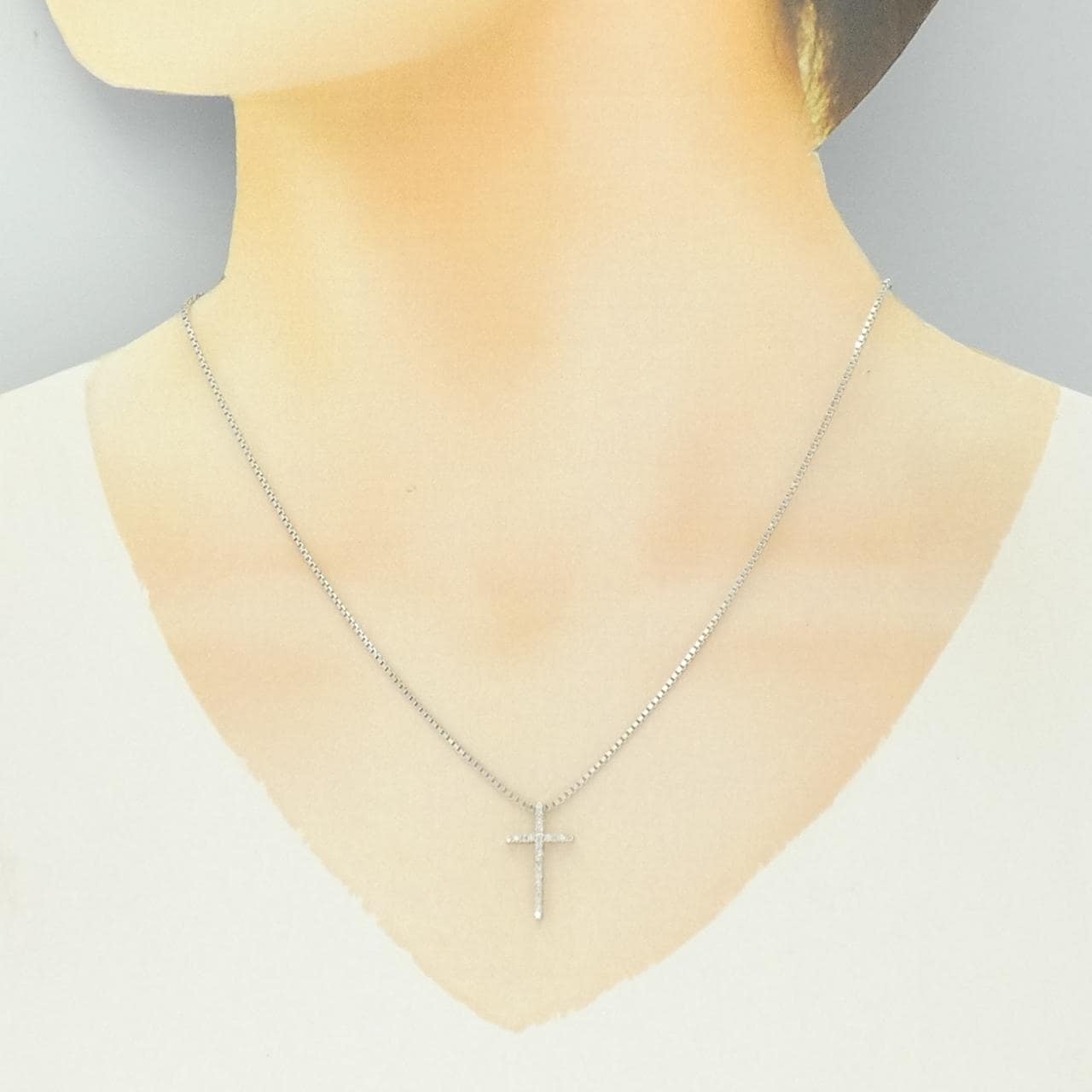 K18WG/750WG クロス ダイヤモンド ネックレス 0.16CT