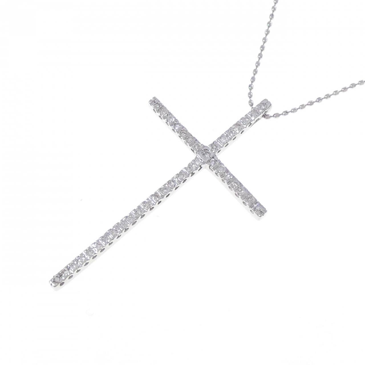 K14WG クロス ダイヤモンド ネックレス 0.20CT